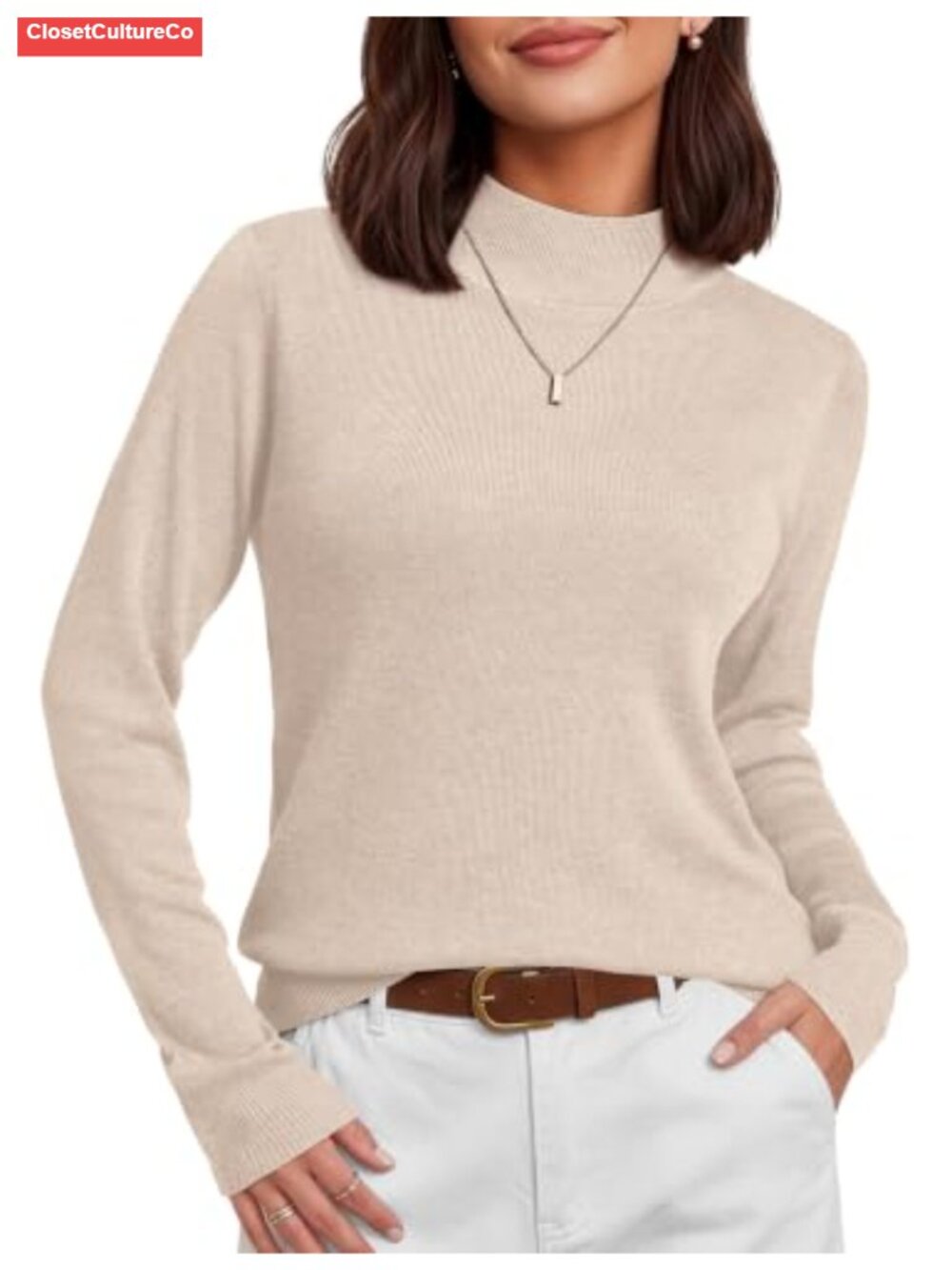 Wool Blend Mock Turtleneck Long Sleeve Knit Pullover Sweater